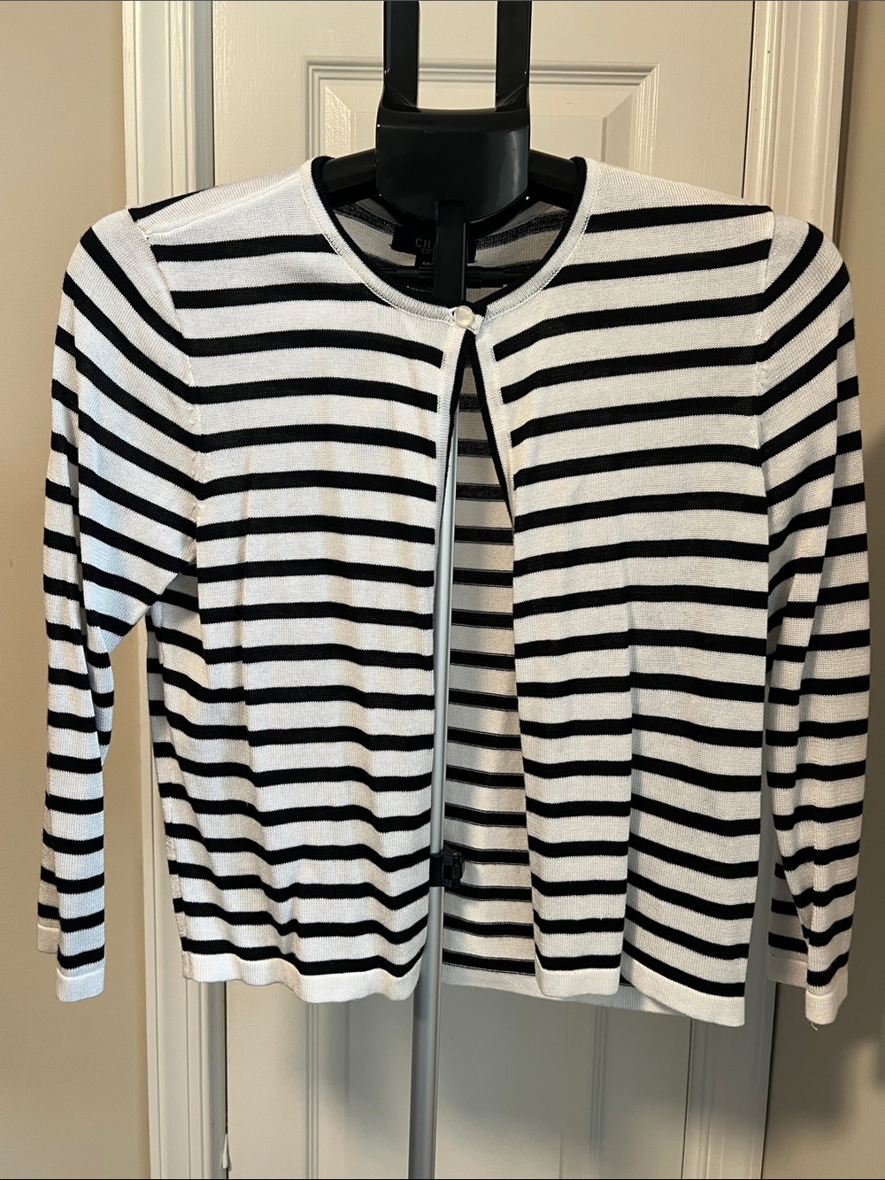 Chaps Black and White Striped Women's Cardigan Sweater